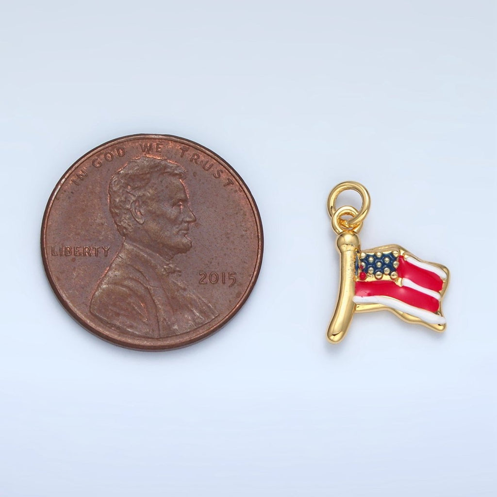 24K Gold Filled 12.5mm United States of America USA Flag Charm in Gold & Silver | N770