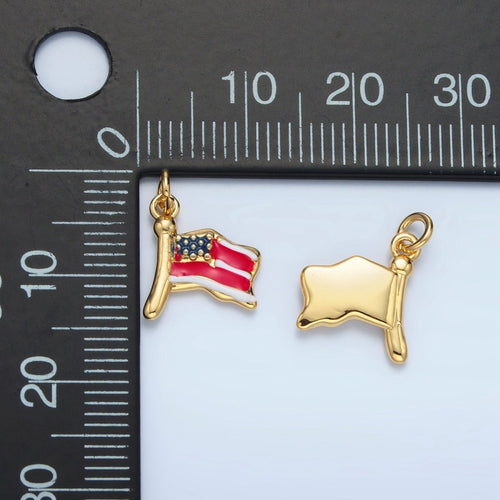 24K Gold Filled 12.5mm United States of America USA Flag Charm in Gold & Silver | N770