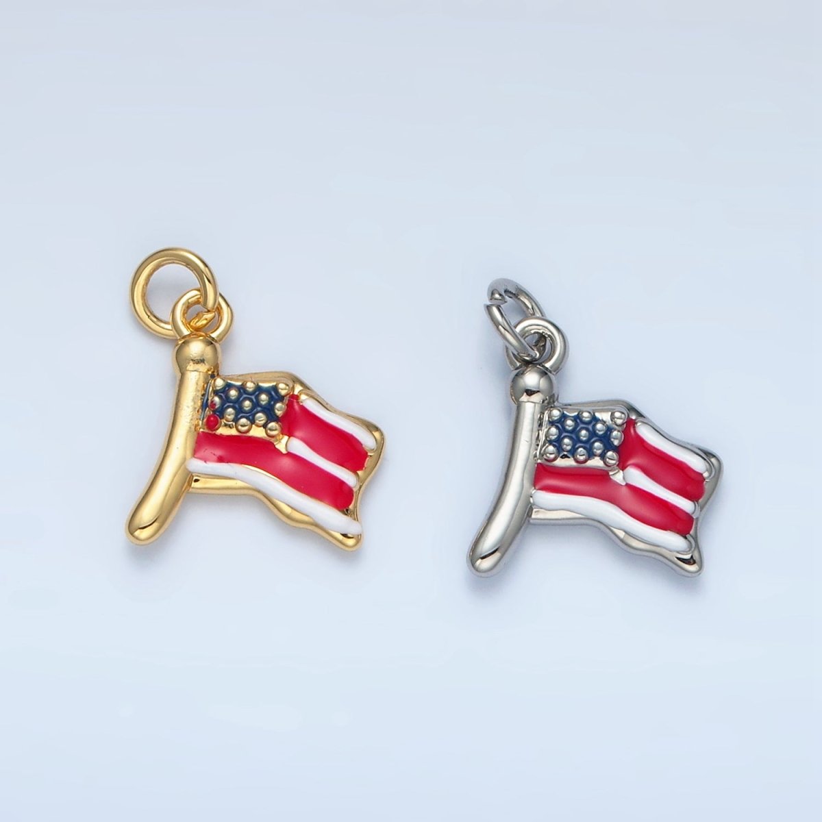 24K Gold Filled 12.5mm United States of America USA Flag Charm in Gold & Silver | N770