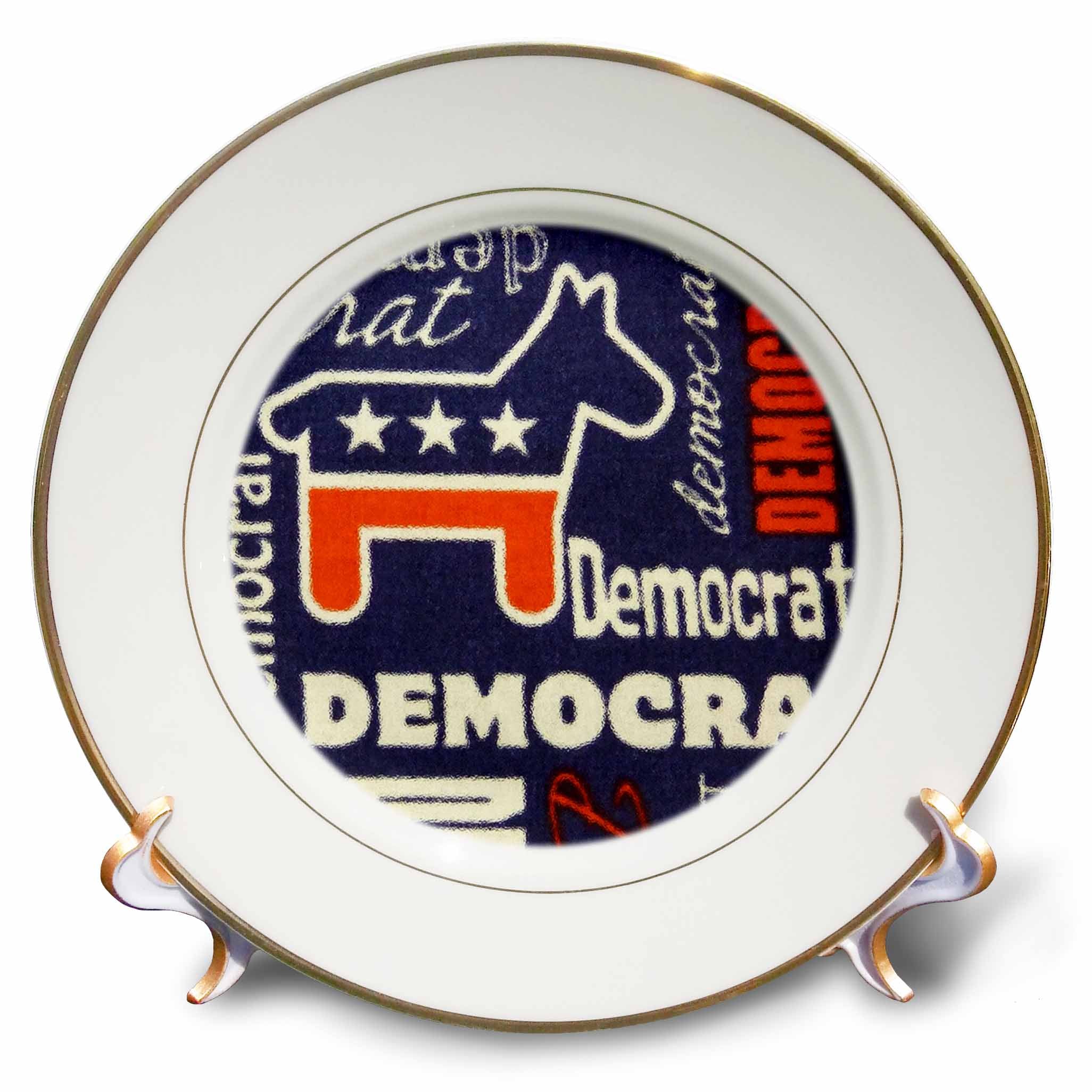 3dRose Florene Patriotic - Red White Blue Democrat - Plates (cp_39083)